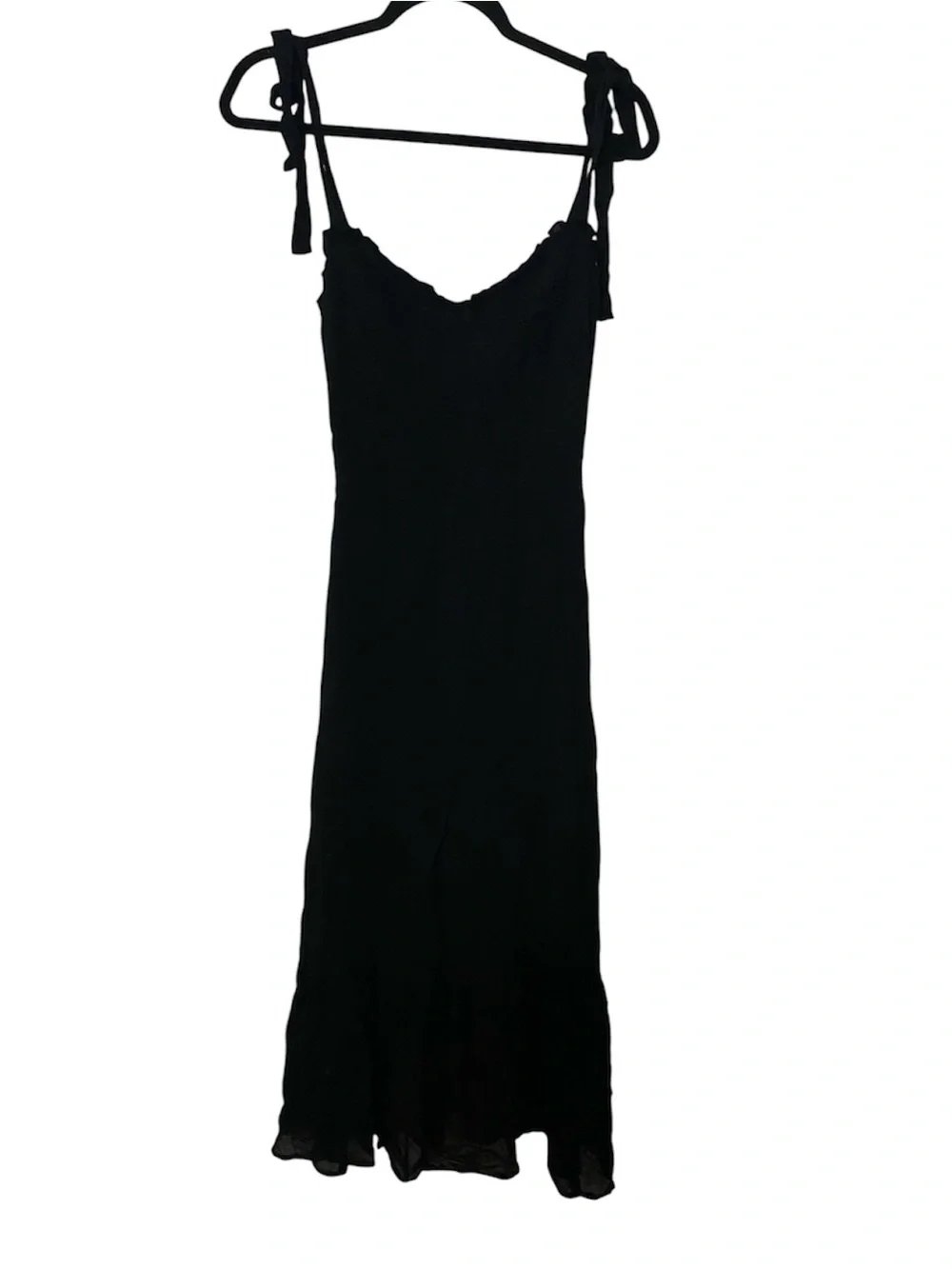 Reformation Black Tie-Shoulder Georgette Frill Hem Maxi Dress 4 - Picture 4 of 15